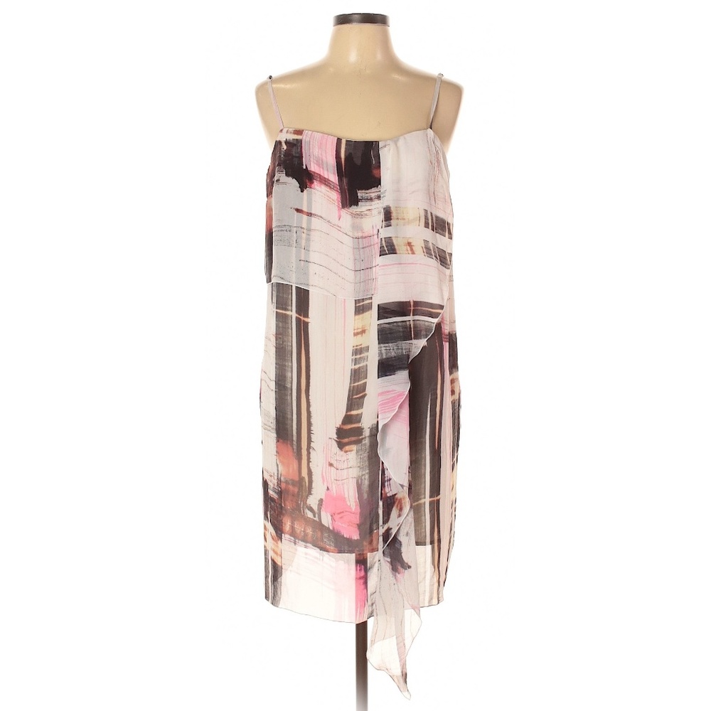 French Connection Abstract Print Asymmetric Chiffon Shift Dress XL NWT